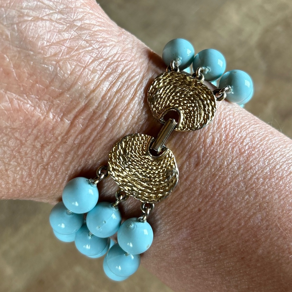 Bohemian Blue and Gold Beaded Bracelet
